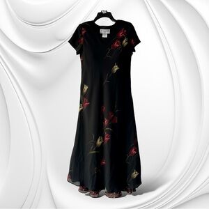 Jessica Howard Women Chiffon Lined Maxi Ruffle Black Dress 10P